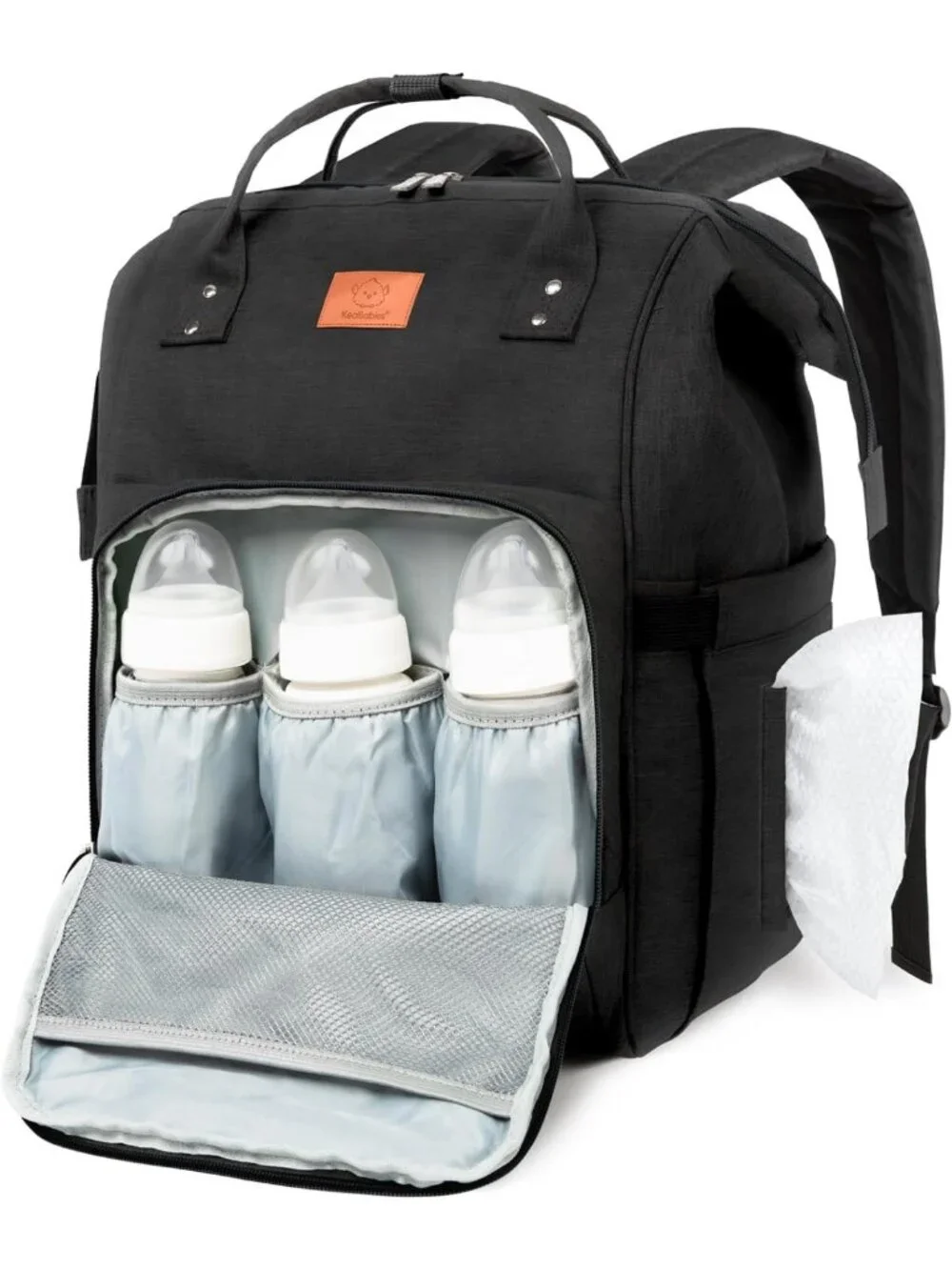 Trendy Black Waterproof Baby Diaper Backpack | Large Multi-Function Travel Bag